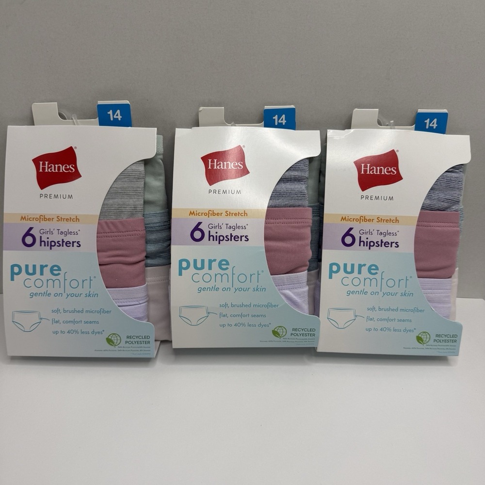 Hanes Premium Pure Comfort Girls Hipster Underwear Size 14 18 Pair Lot GPPMHP